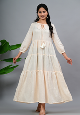Moonlight Whisper – Embroidered Double Gauze Tiered Maxi Dress