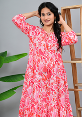 Floral Daydream Tier – Pink Botanical 60s Cambric Maxi Dress