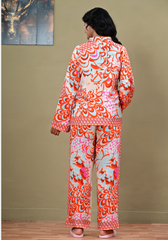 Coral Mirage – Abstract Print Modal Satin Co-ord Set