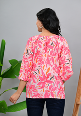 Blush Bloom Tassel – Floral Print 60s Cambric Blouse