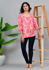 Blush Bloom Tassel – Floral Print 60s Cambric Blouse