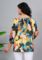 Autumn Art Flow – Abstract Print Moss Crepe Blouse