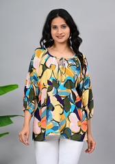 Autumn Art Flow – Abstract Print Moss Crepe Blouse