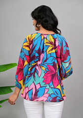 Tropical Muse Tassel – Bold Floral Georgette Blouse