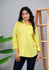 Lemon Zest Textured – Seersucker Roll-Up Sleeve Shirt
