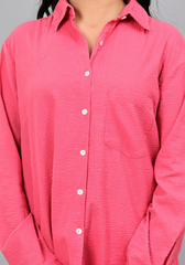 Blush Pink Textured – Seersucker Roll-Up Sleeve Shirt