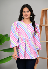 Candy Wave Peplum – Pastel Chevron Poly Crepe Blouse