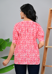 Bloomsoft Summer – Floral Print 60s Cambric Short Sleeve Top