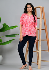 Bloomsoft Summer – Floral Print 60s Cambric Short Sleeve Top