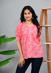 Bloomsoft Summer – Floral Print 60s Cambric Short Sleeve Top