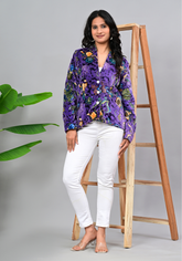 Midnight Bloom – Floral Print Cotton Velvet Jacket