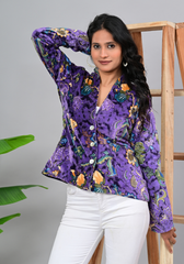 Midnight Bloom – Floral Print Cotton Velvet Jacket