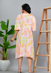 Pastel Garden Breeze – Floral Rayon Slub Midi Dress