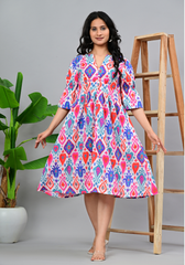 Playful Ikat Garden – Vibrant Ikat Print 60s Cambric Dress