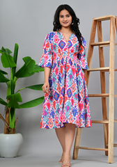 Playful Ikat Garden – Vibrant Ikat Print 60s Cambric Dress