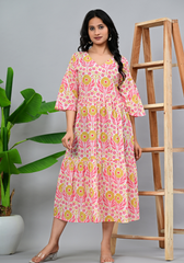 Warm Petal Everyday – Tiered Floral 60s Cambric Dress