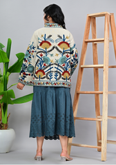 Boho Botanica Jacket – Embroidered Canvas Statement Outerwear