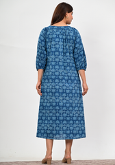 Indigo Bloom – Floral Cotton Slub Midi Dress