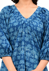 Indigo Bloom – Floral Cotton Slub Midi Dress