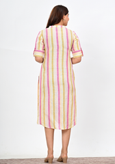 Sunlit Stripe Button – Pastel Vertical Stripe Linen Midi