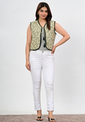 Sage Fern Tie-Up – Embroidered Cotton Cropped Vest