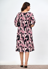 Blush Abstract Muse – Knee-Length Cambric Dress