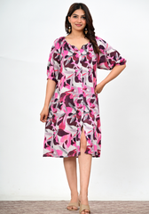 Pink Noir Art – Artistic Abstract Rayon Slub Dress