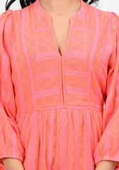 Soft Coral Muse Embroidered Cotton Dobby A-Line Dress