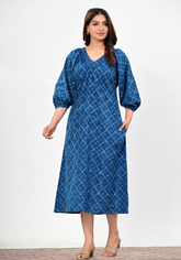 Indigo Starfall Midi – Deep Indigo Cotton Slub Dress
