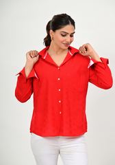 Bloom Textured Shirt – Solid Red Cotton Textured Top