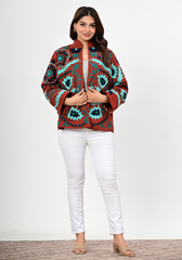 Rust Fern Embroidered Jacket – Bold Botanical Canvas Layer