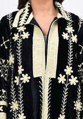 Midnight Bloom – Embroidered Velvet Longline Jacket