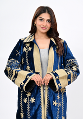 Midnight Bloom – Rich Navy Embroidered Velvet Coat