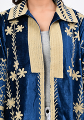 Midnight Bloom – Rich Navy Embroidered Velvet Coat