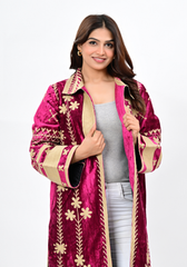 Ruby Noor Velvet – Radiant Embroidered Velvet Coat