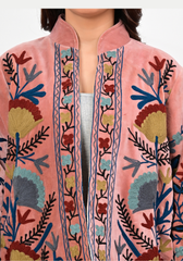 Meadow Embroidered Jacket – Soft Blush Floral Velvet Layer