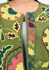 Olive Folk Garden – Earthy Embroidered Canvas Vest