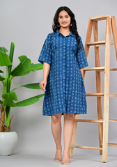 Indigo Ease – Cotton Slub Shirt Dress