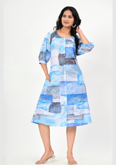 Morning Tide – Abstract Print 60s Cambric A-Line Dress
