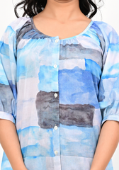 Morning Tide – Abstract Print 60s Cambric A-Line Dress