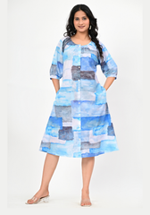 Morning Tide – Abstract Print 60s Cambric A-Line Dress