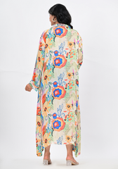 Floral Daydream – Botanical Print Cupro Satin Maxi Dress
