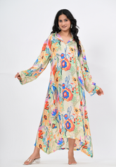 Floral Daydream – Botanical Print Cupro Satin Maxi Dress