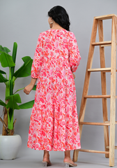 Floral Daydream Tier – Pink Botanical 60s Cambric Maxi Dress