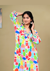 Color Pop – Abstract Print Moss Crepe Maxi Dress