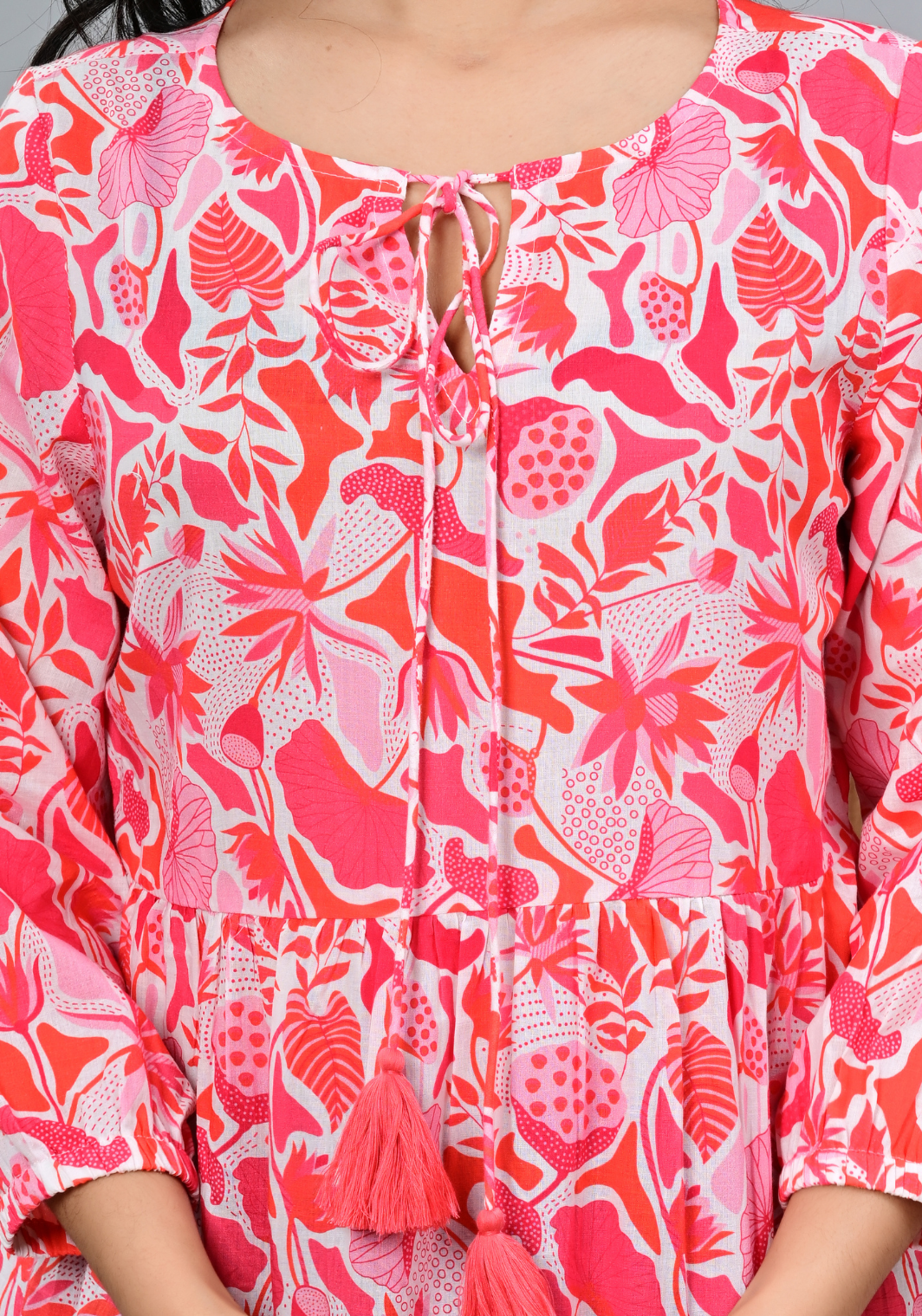Floral Daydream Tier – Pink Botanical 60s Cambric Maxi Dress