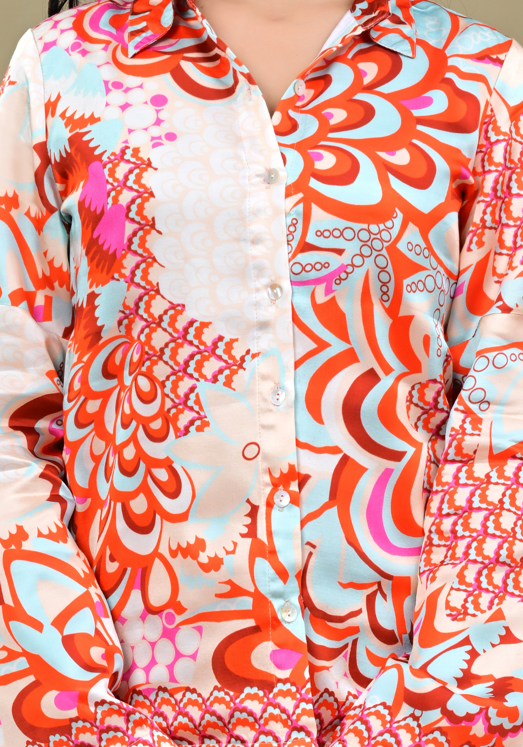 Coral Mirage – Abstract Print Modal Satin Co-ord Set