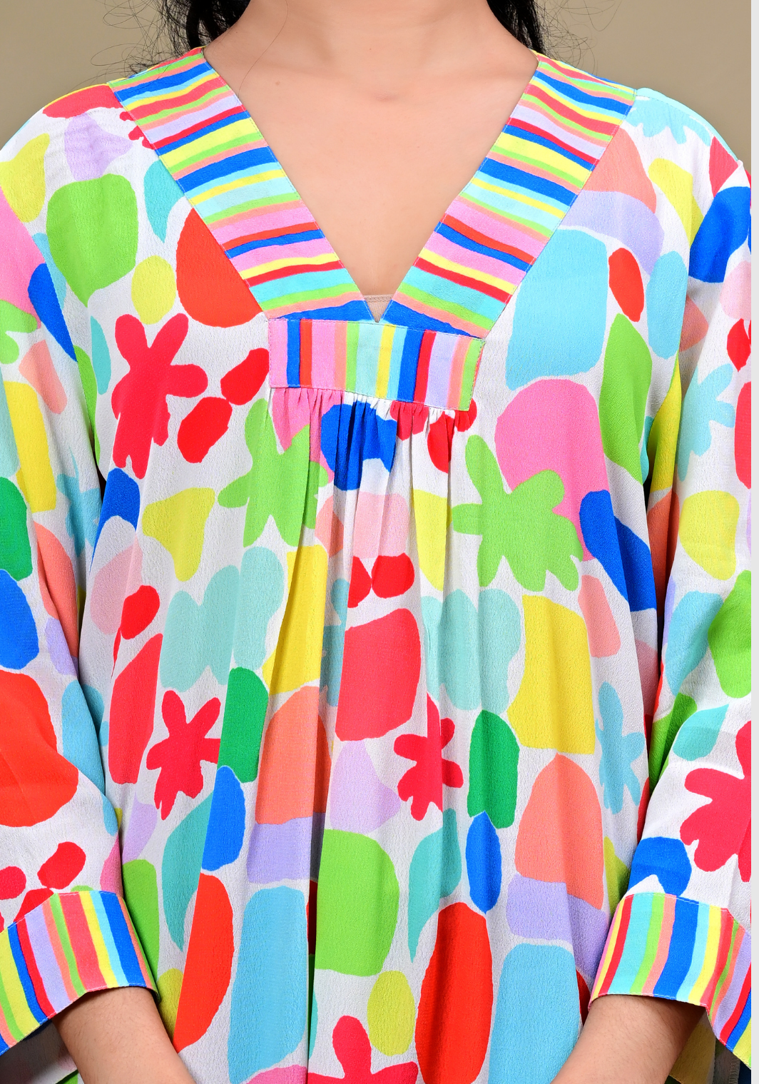 Color Pop – Abstract Print Moss Crepe Maxi Dress