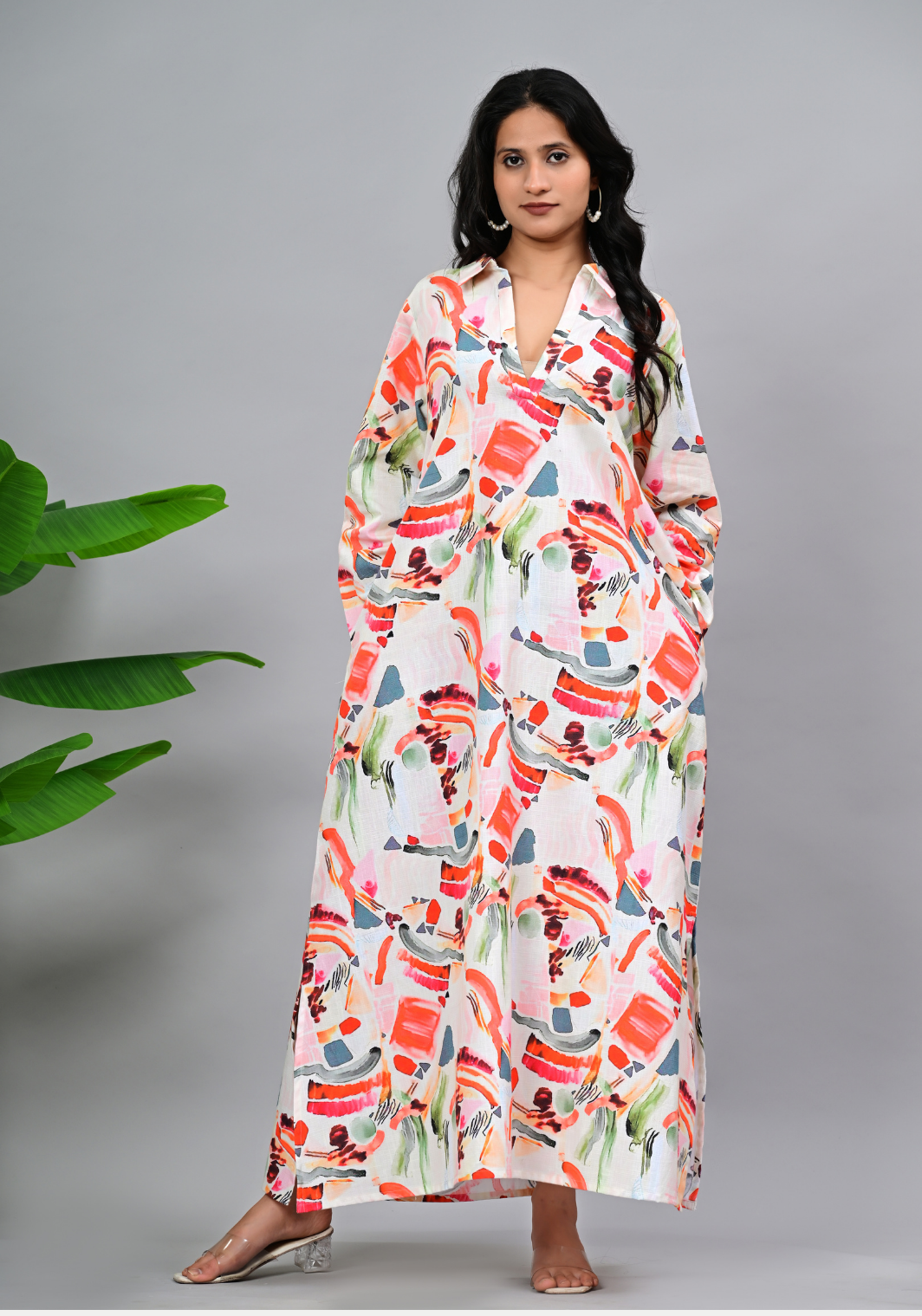 Abstract Muse – Artistic Print Cotton Slub Maxi Dress