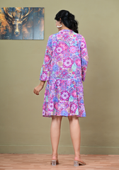 Floral Fiesta – Vibrant Print Voile Tiered Dress